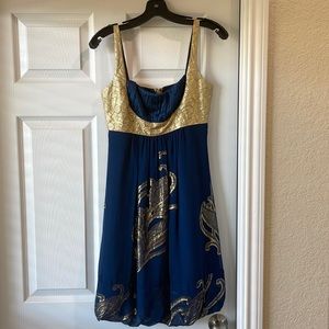 Nicole Miller Navy silk dress with gold lining. Size 4